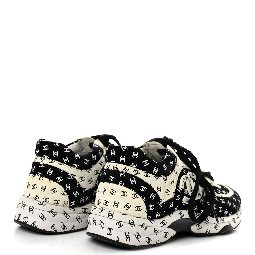 Nylon Suede Calfskin Printed CC Sneakers 35.5 White Black