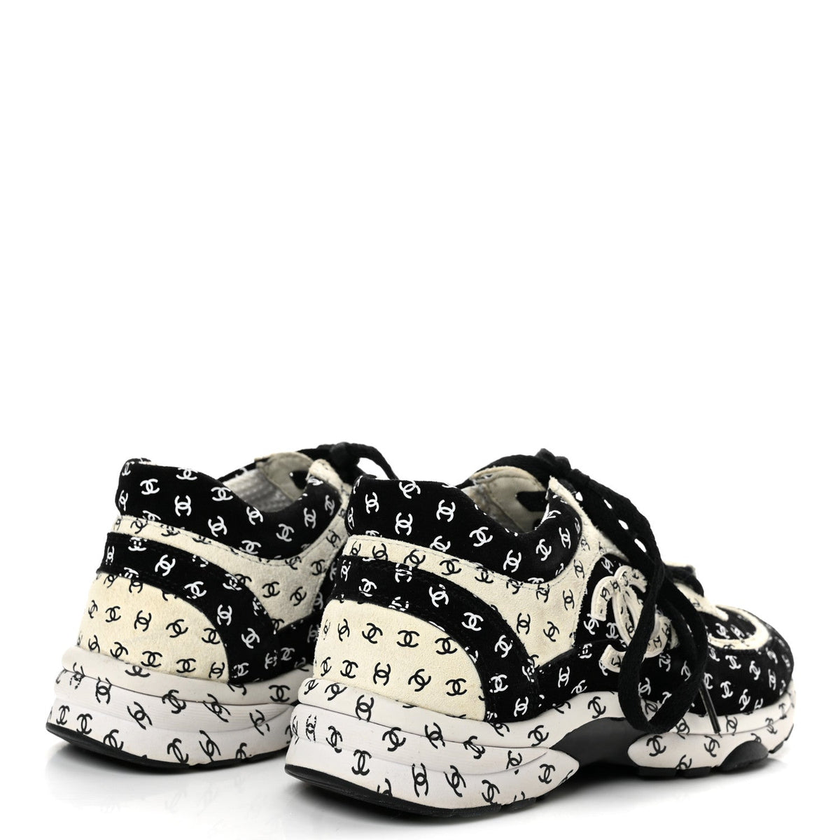Nylon Suede Calfskin Printed CC Sneakers 35.5 White Black