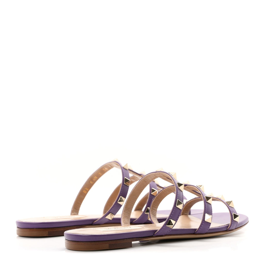 Nappa Rockstud Caged Flat Slide Sandals 36 Indian Violet