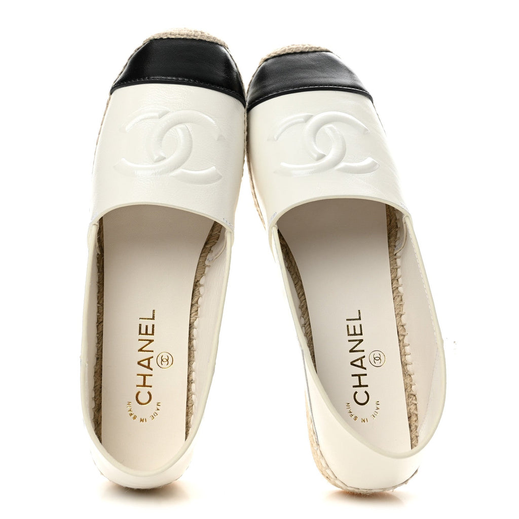 Shiny Calfskin CC Espadrilles 41 White Black