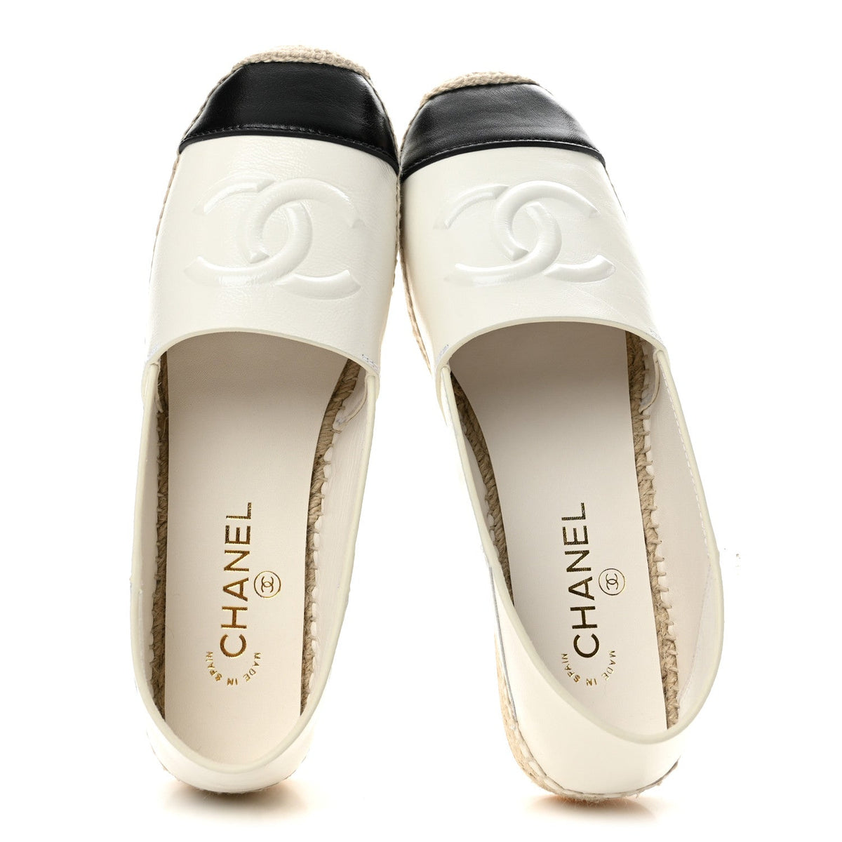 Shiny Calfskin CC Espadrilles 41 White Black