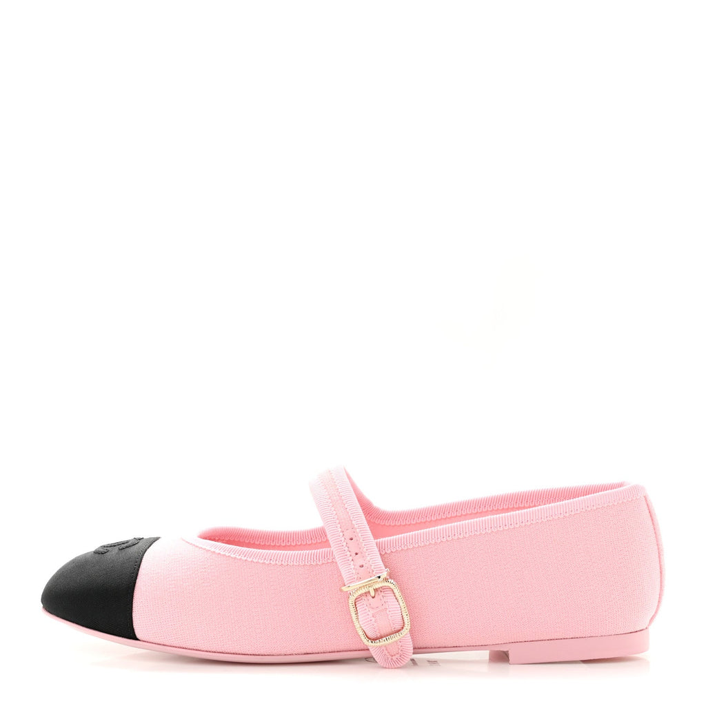 Fabric Grosgrain Mary Jane Flats 38.5 Light Pink Black