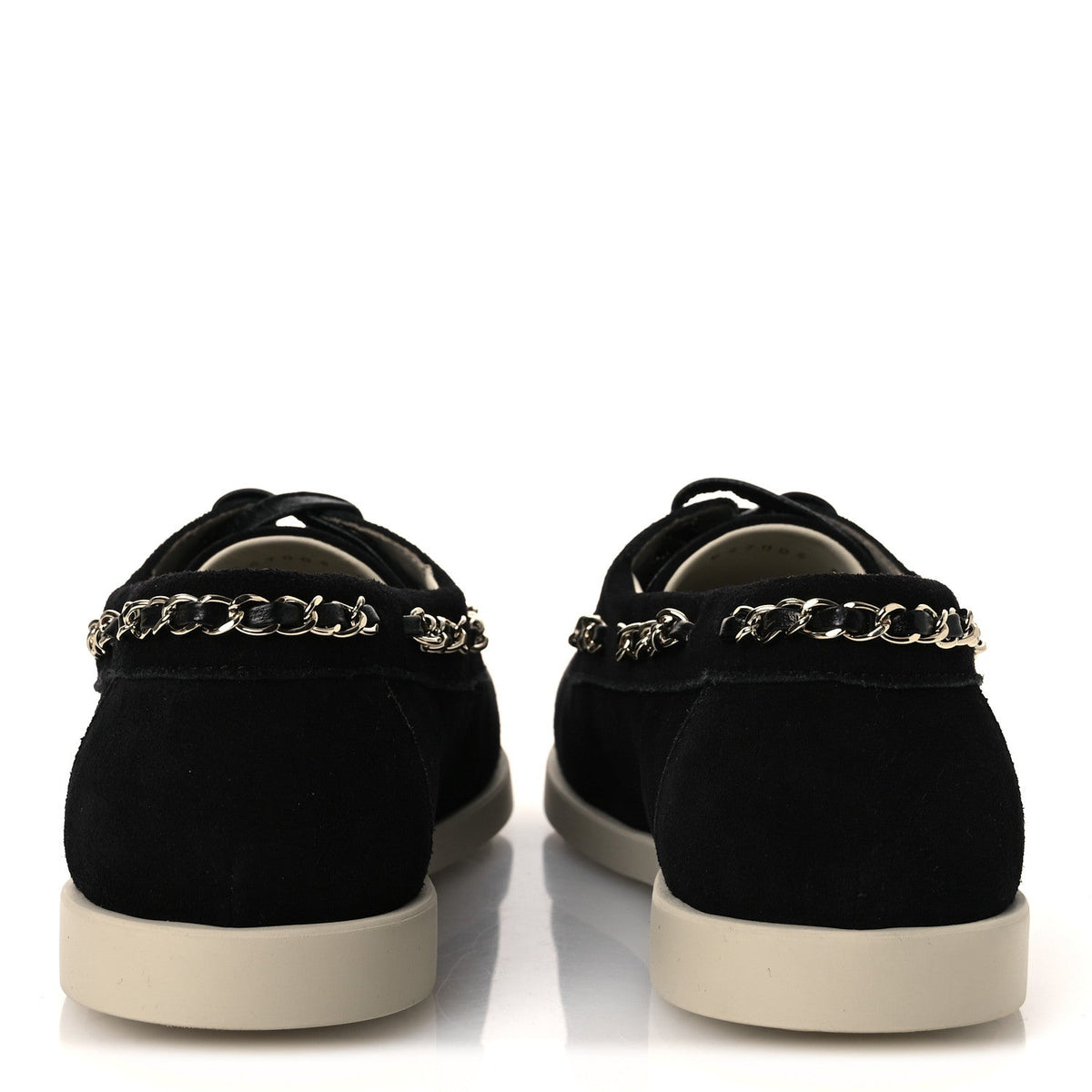 Suede Calfskin CC Chain Loafers 38.5 Black Light Gray
