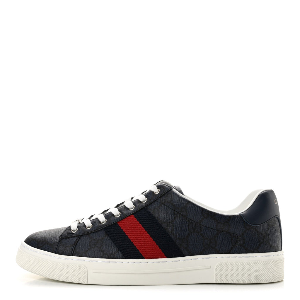 GG Supreme Monogram Web Mens New Ace Sneakers 8 Dark Blue