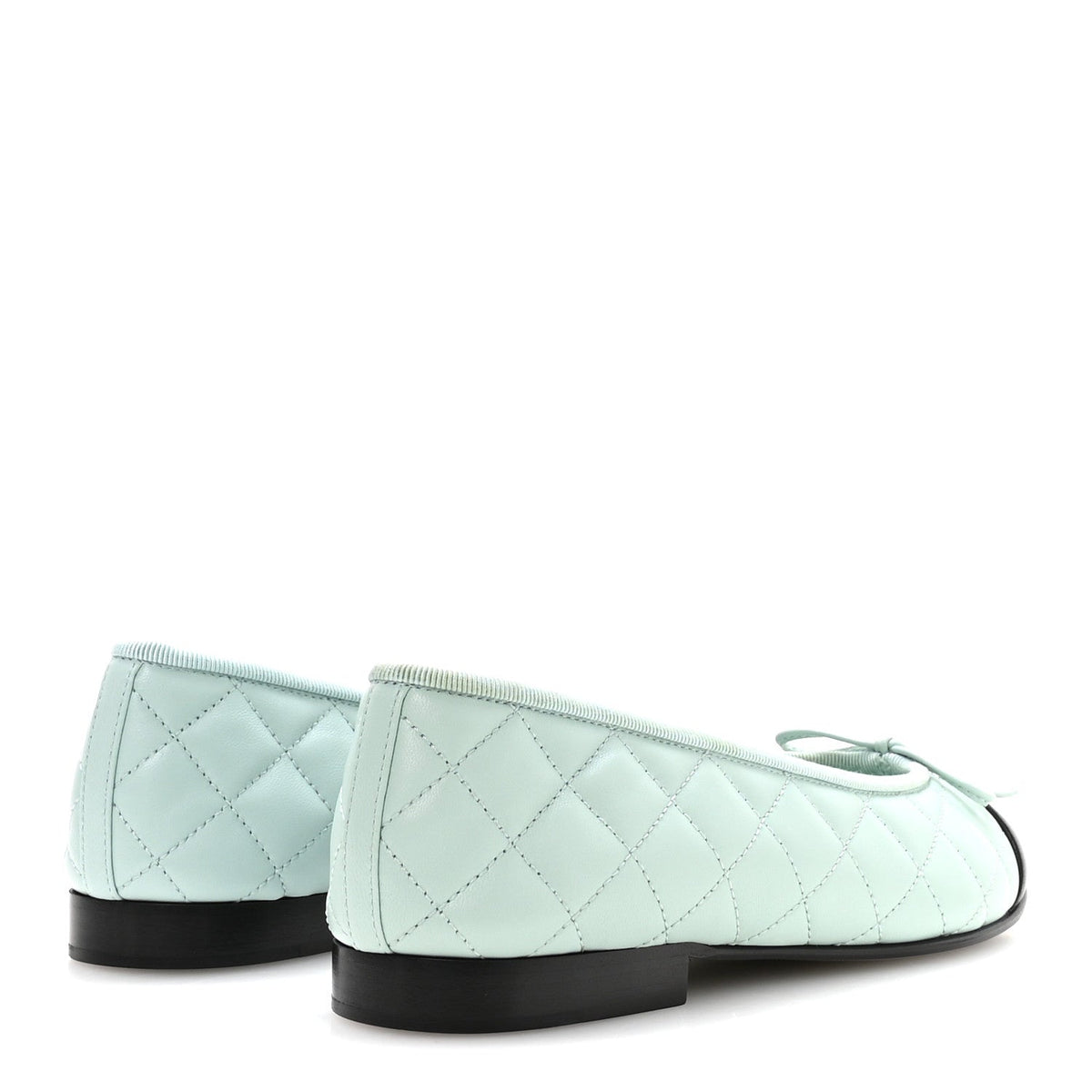 Lambskin Quilted CC Cap Toe Ballerina Flats 36 Light Blue Black