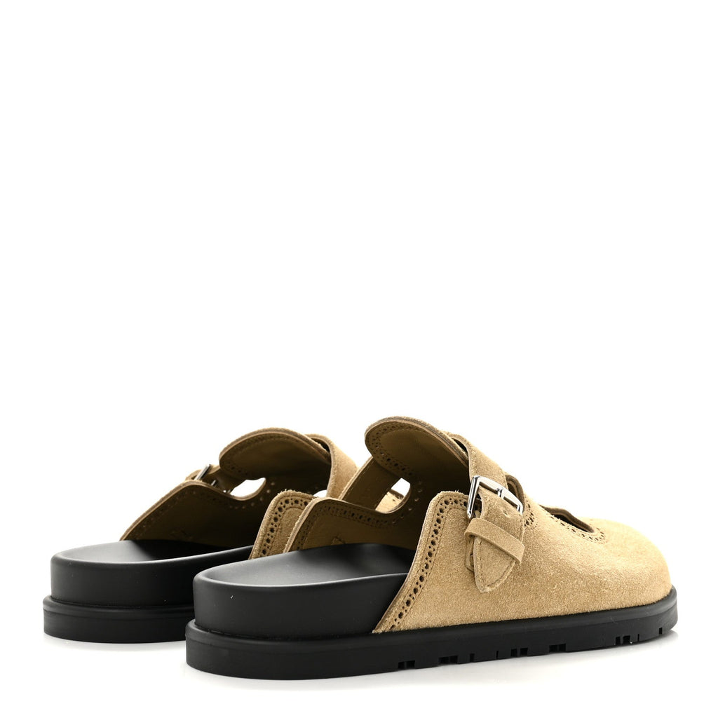 Suede Calfskin Monk Mules 36 Beige Albatre