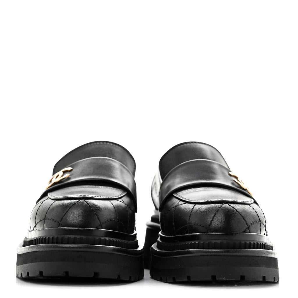 Calfskin Quilted CC Mocassin Loafers 35 Black