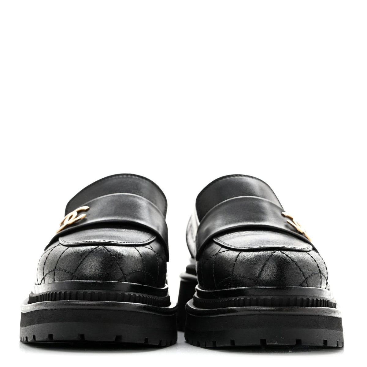 Calfskin Quilted CC Mocassin Loafers 35 Black