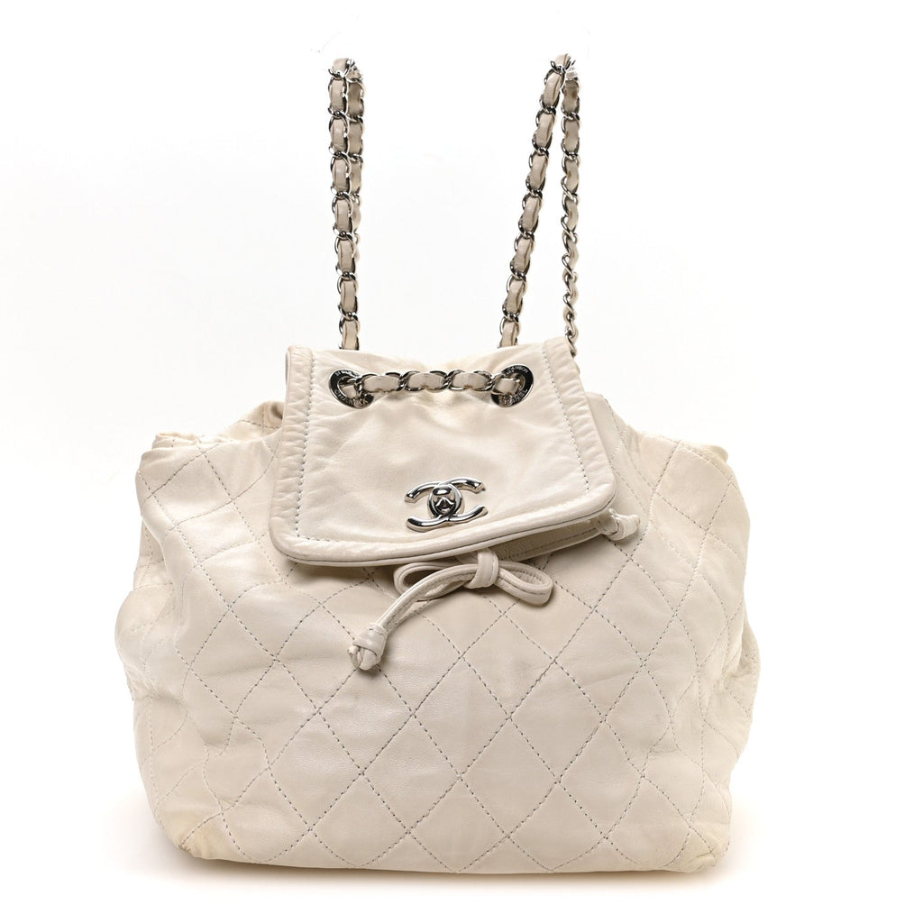 Lambskin Quilted Beijing Backpack Bag White