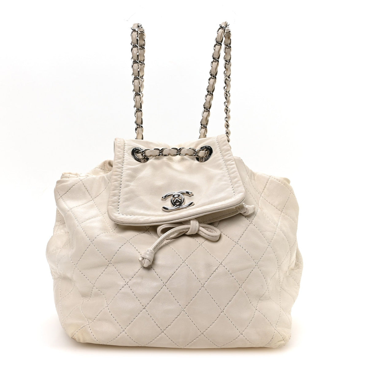 Lambskin Quilted Beijing Backpack Bag White