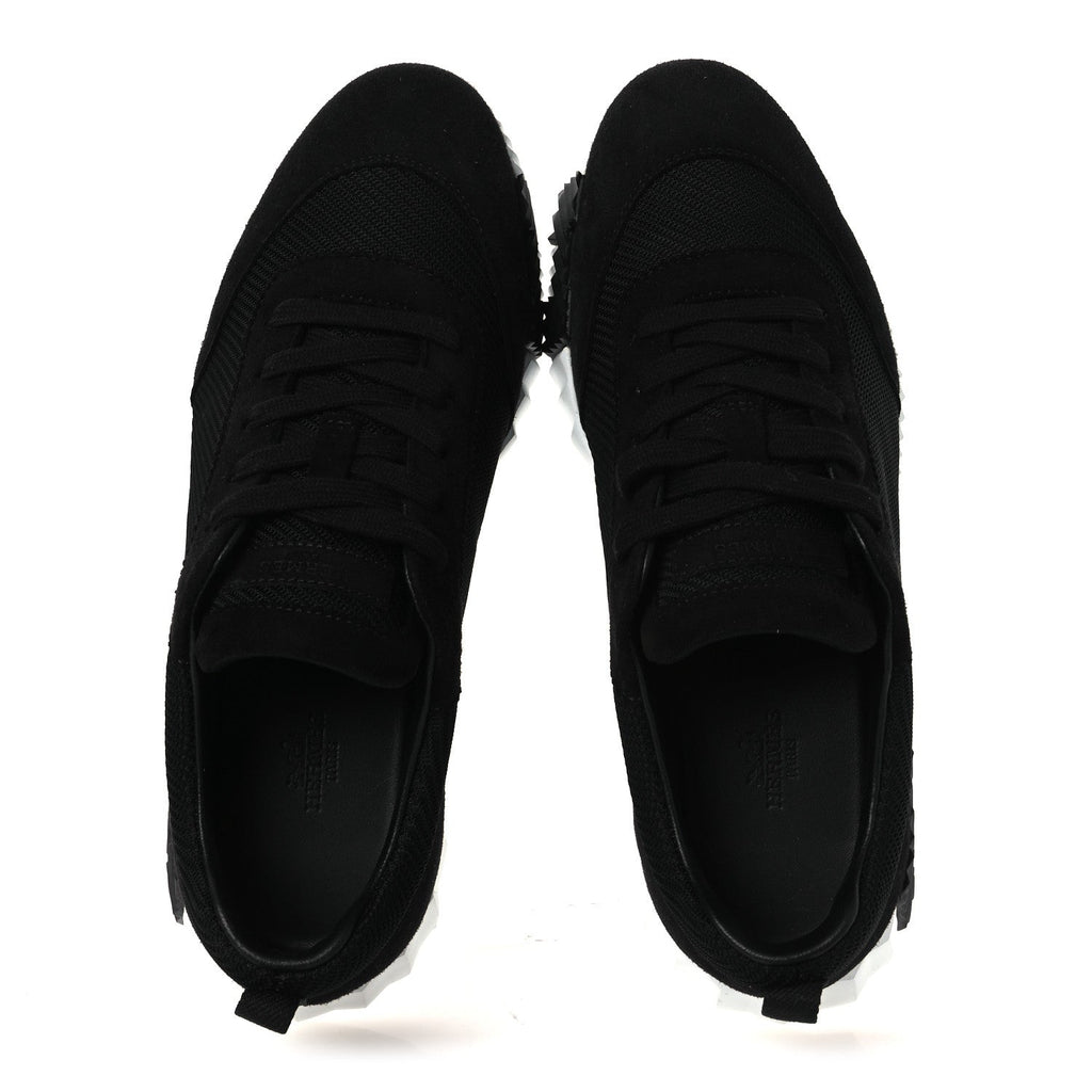 Textured Mesh Suede Goatskin Bouncing Sneakers 40 Black