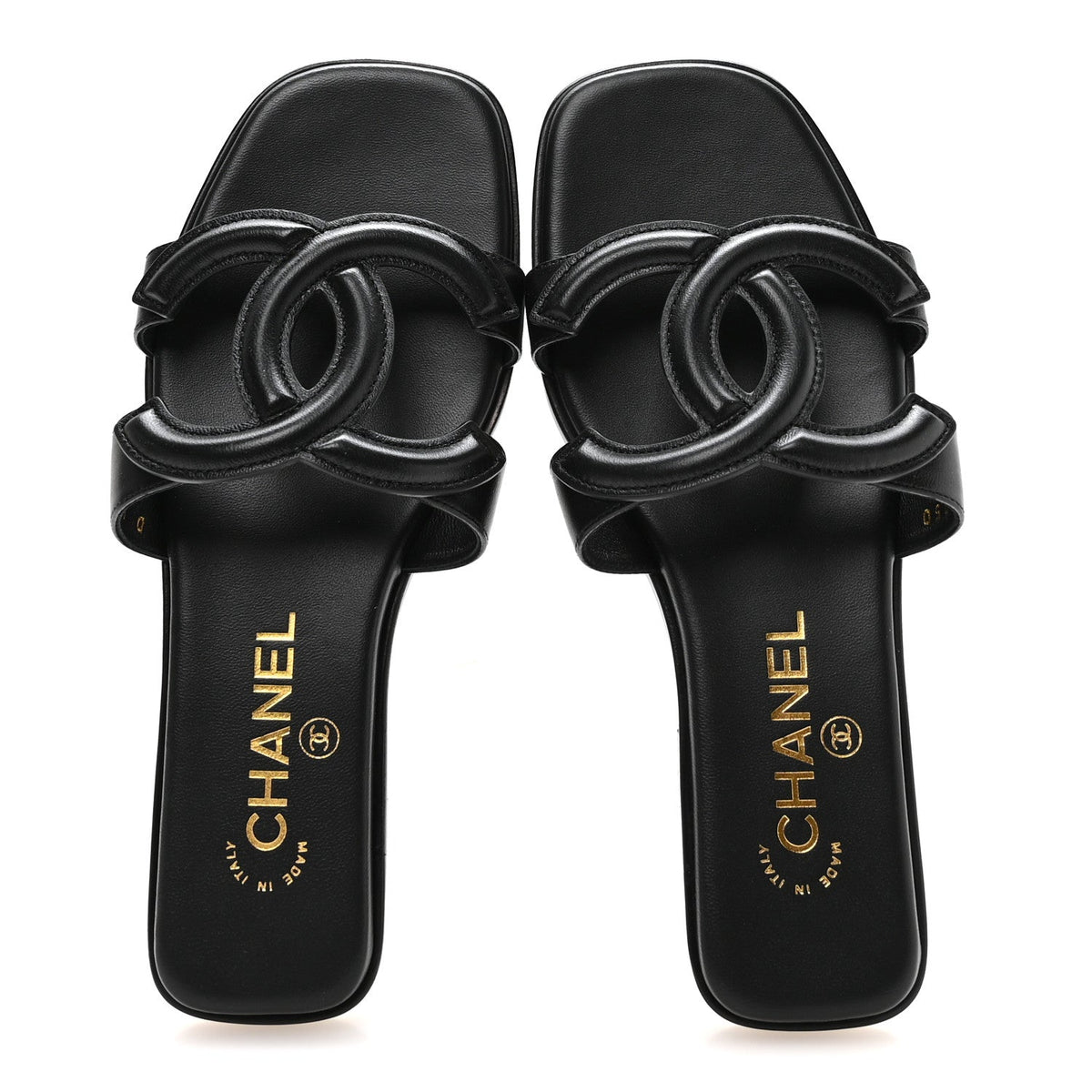 Lambskin CC Cut Out Mules Sandals 36 Black