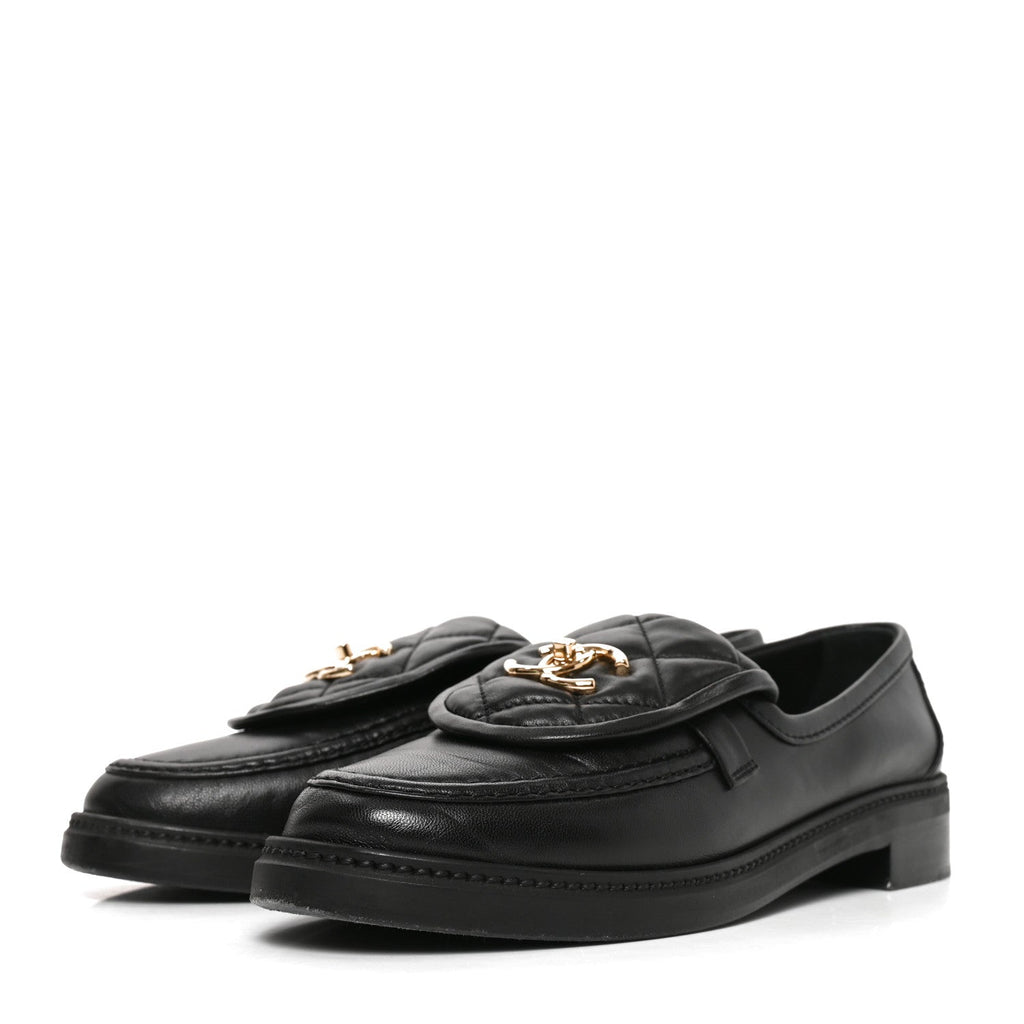 Lambskin Quilted CC Turnlock Loafers 39 Black