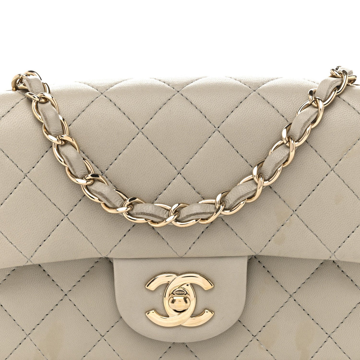 Lambskin Quilted Mini Rectangular Flap Grey