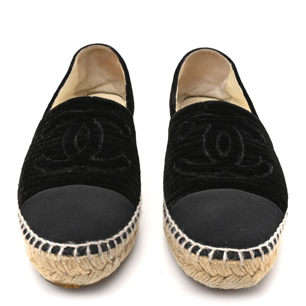 Velvet Grosgrain CC Espadrilles 38 Black