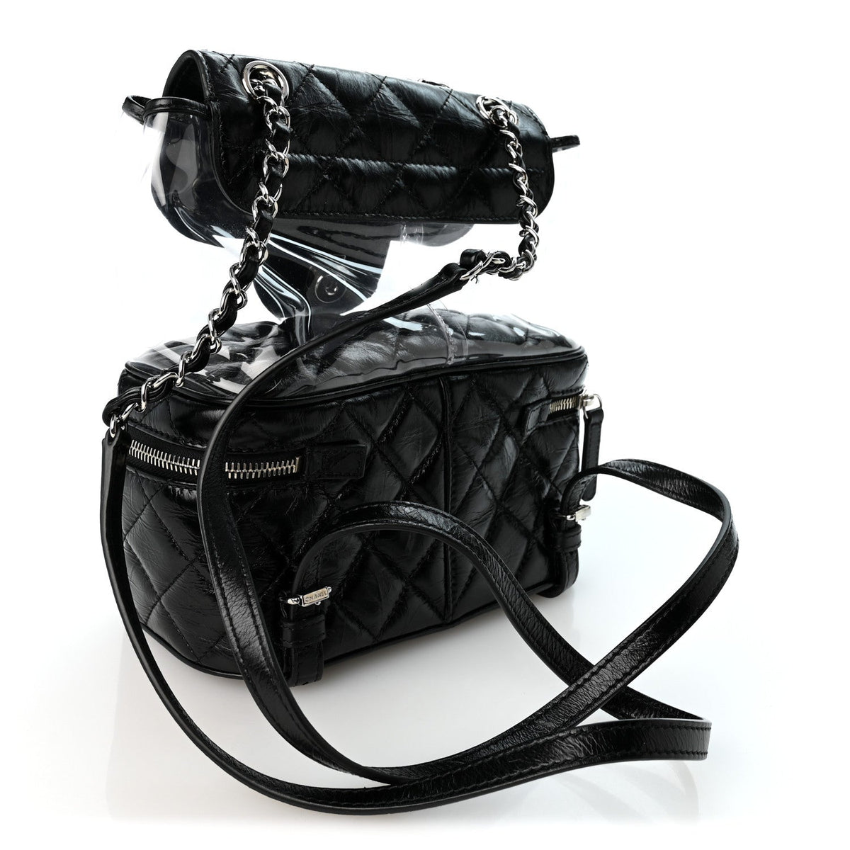Crumpled Calfskin PVC Quilted Backpack Black