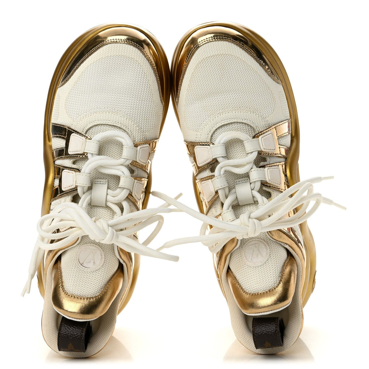 Metallic Calfskin Technical Nylon LV Archlight Sneakers 38 White Gold