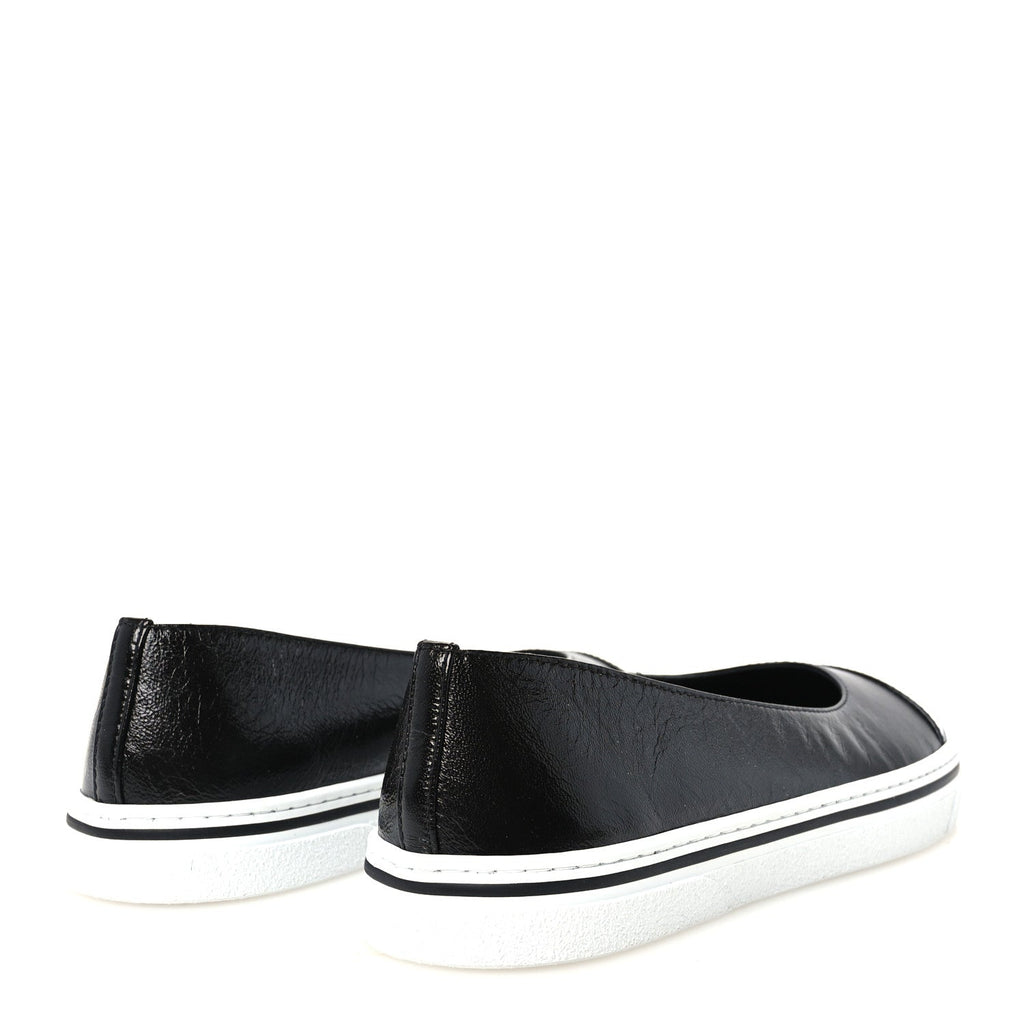 Crumpled Shiny Lambskin Patent Calfskin CC Ballet Flats 37.5 Black