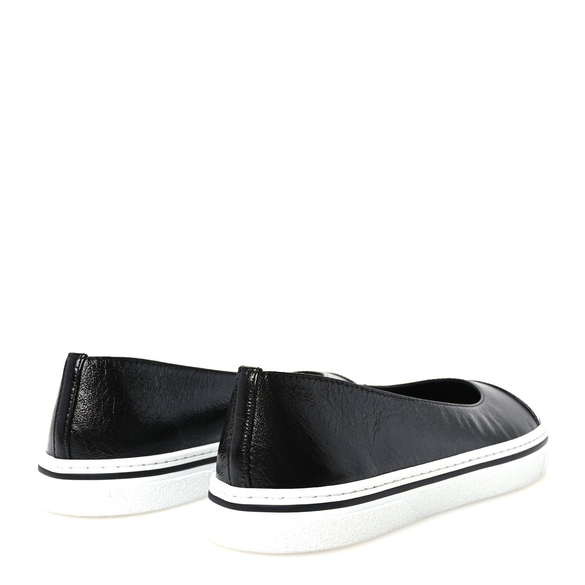 Crumpled Shiny Lambskin Patent Calfskin CC Ballet Flats 37.5 Black