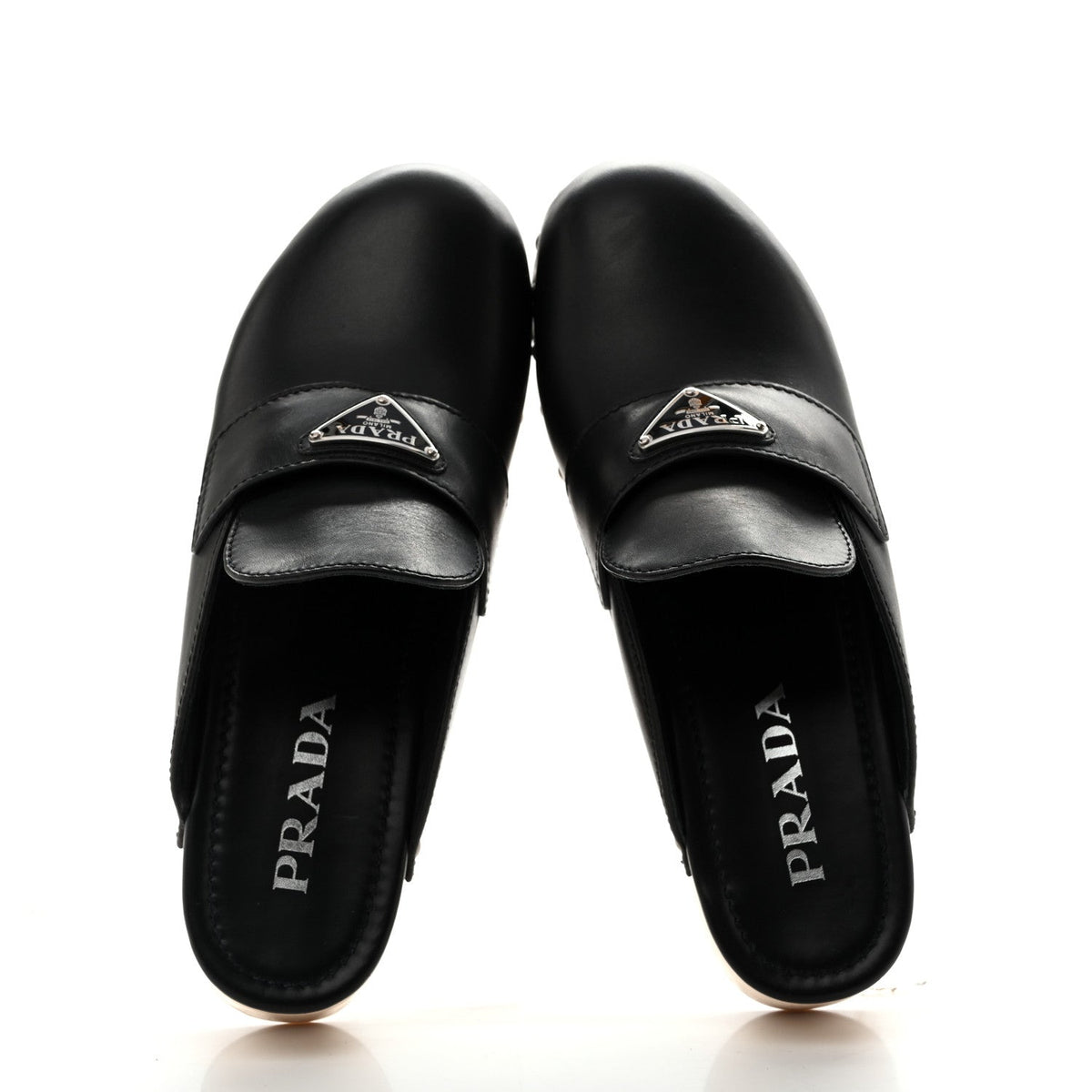 Natural Calfskin Metal Triangle Logo 45mm Clogs 40 Black Sabbia