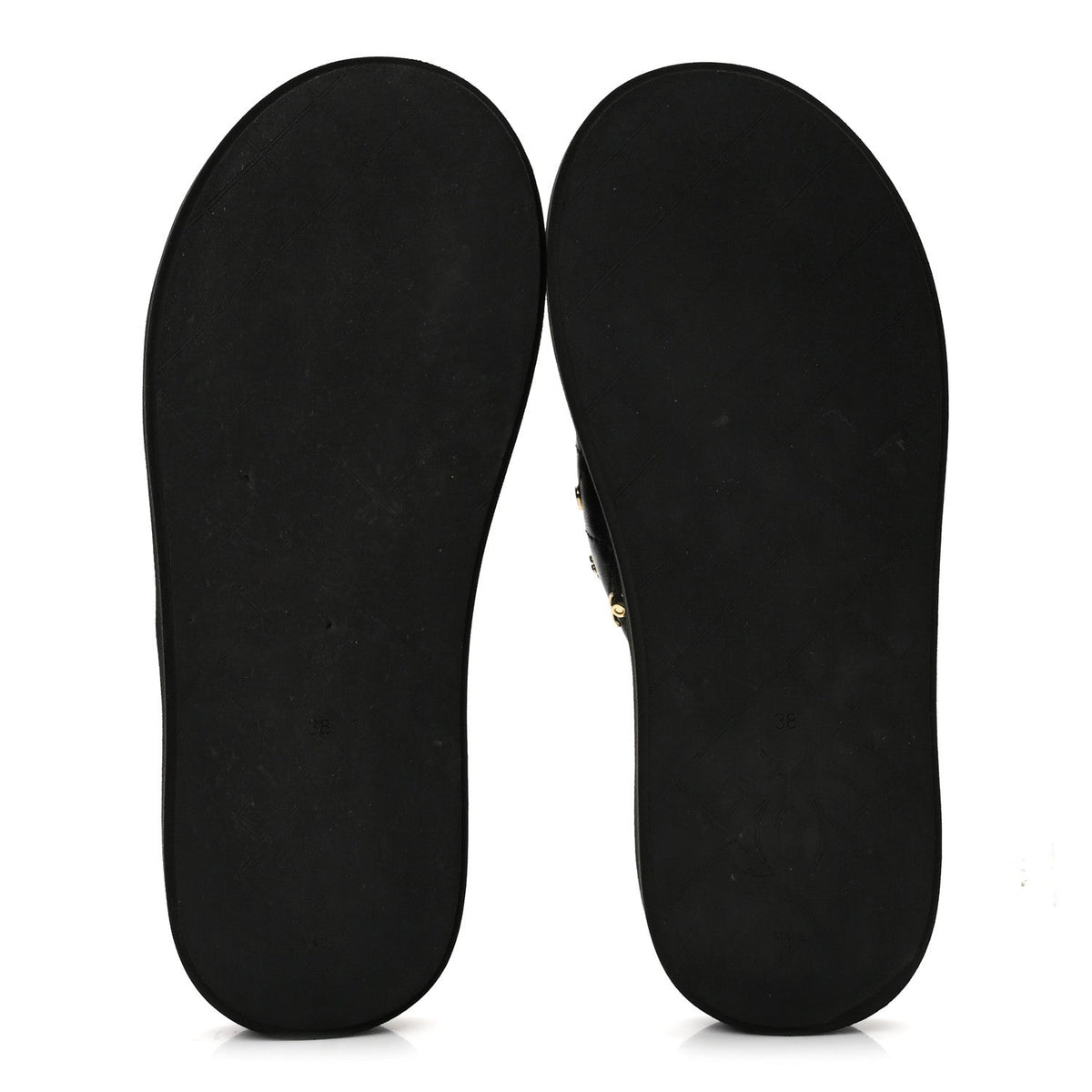 Lambskin Quilted Padded Charms Thong Sandals 38 Black