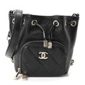 Caviar Quilted Mini CC Pocket Bucket Bag Black