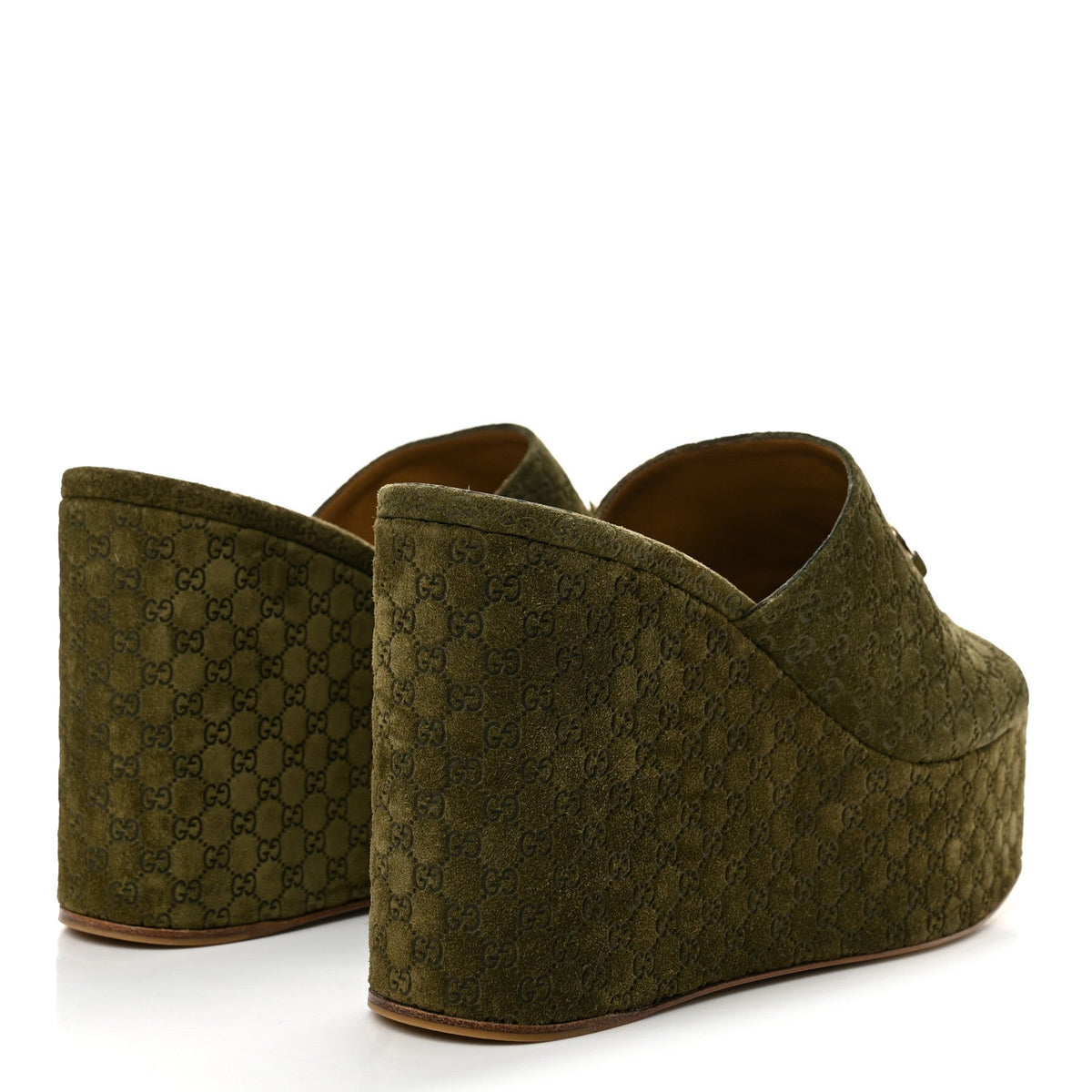 Suede GG Debossed Horsebit Wedge Sandals 39.5 Forest Green