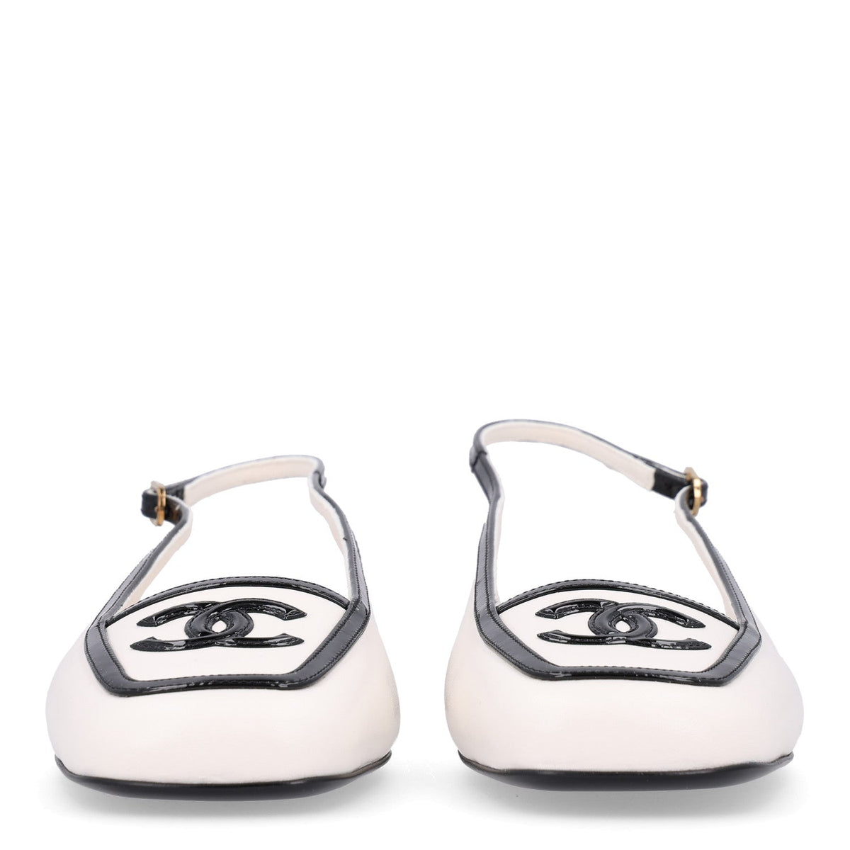 Lambskin Patent Calfskin CC Slingback Sandals 38 White Black