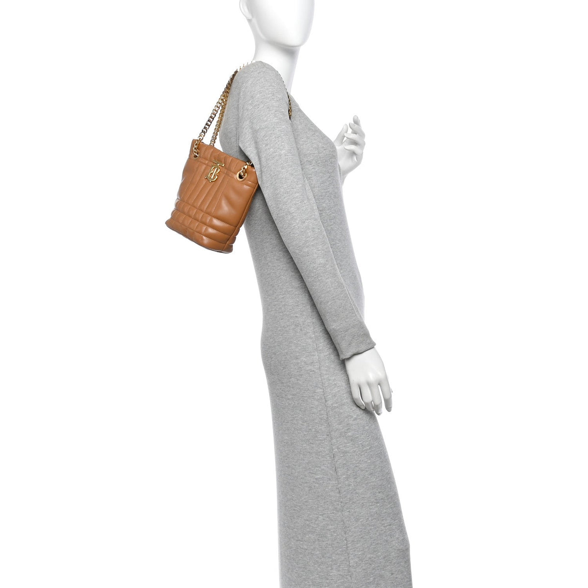 Lambskin Quilted Mini Lola Bucket Bag Maple Brown