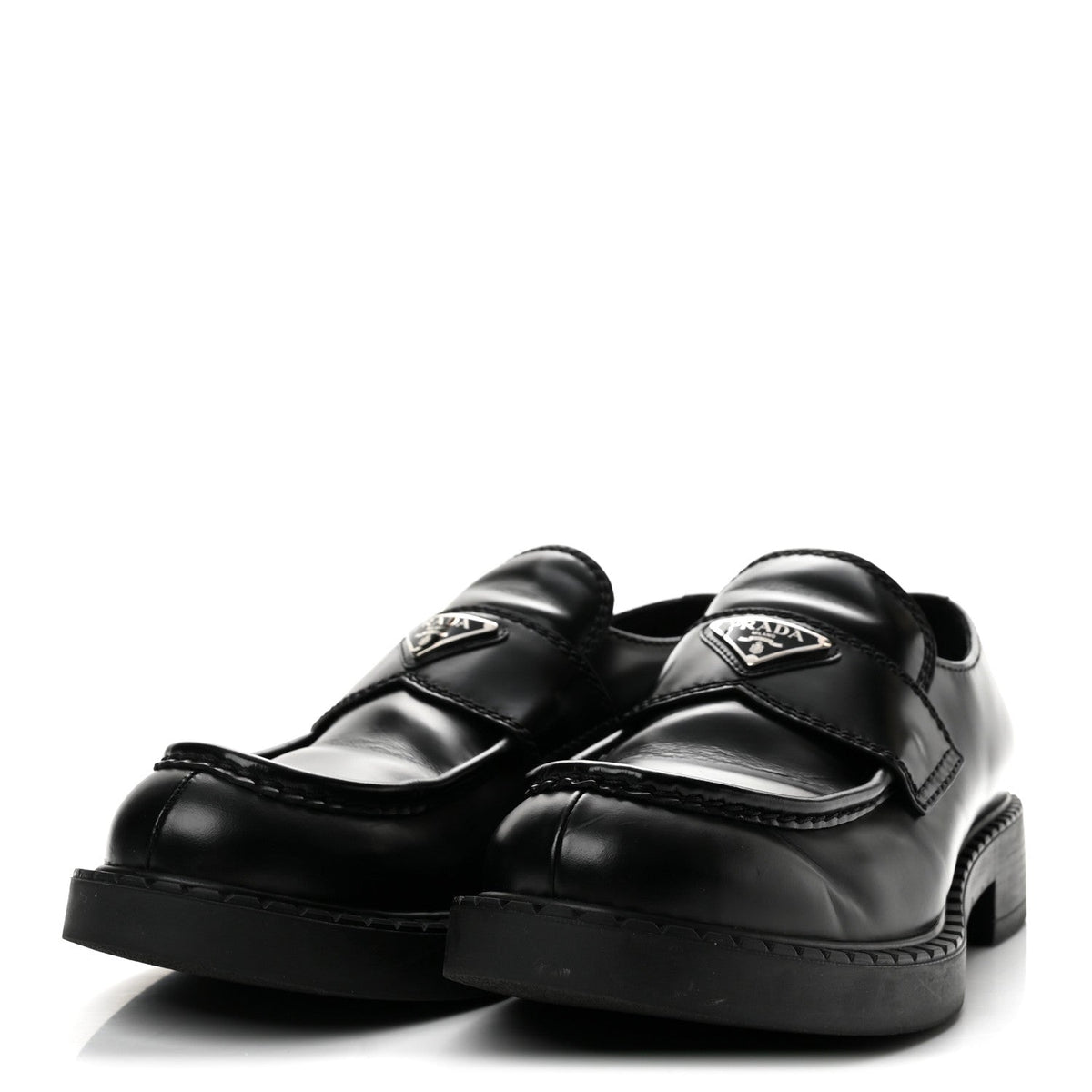 Spazzolato Metal Triangle Logo Mens 35mm Loafers 9.5 Black