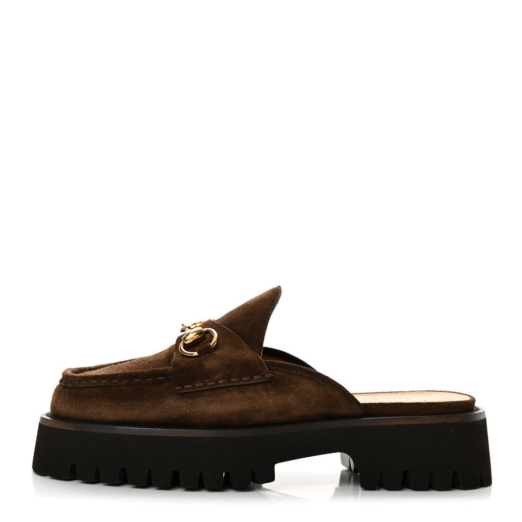 Suede Horsebit Platform Mules 37.5 Washed Brown