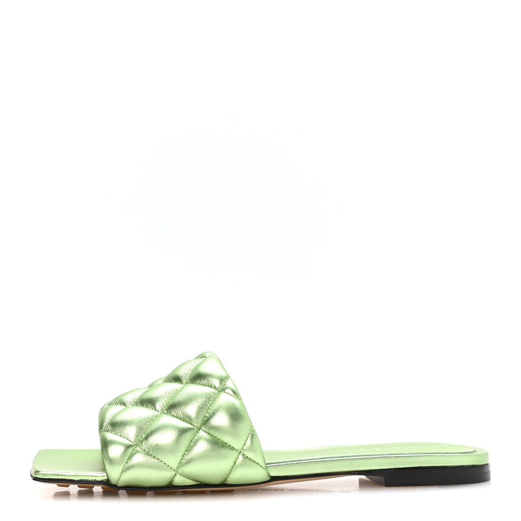 Metallic Nappa Reflection Matelasse Padded Flat Sandals 36 Pistachio