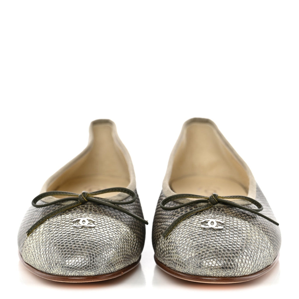Lizard Cap Toe CC Ballerina Flats 38 Green