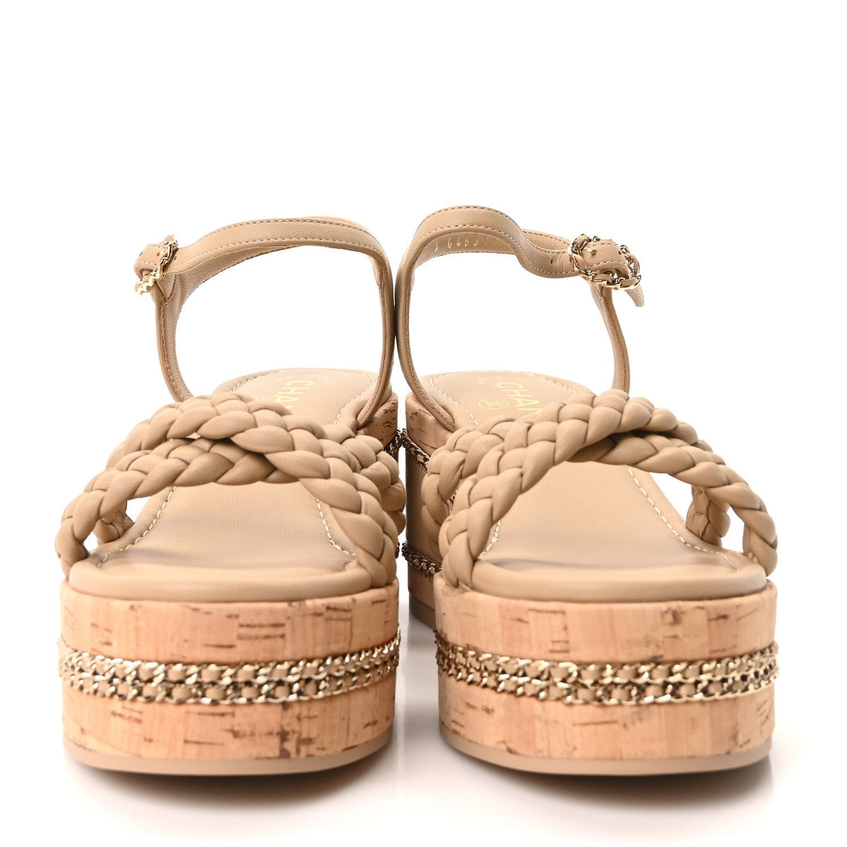 Lambskin Espadrille Braided Platform Sandals 37 Beige