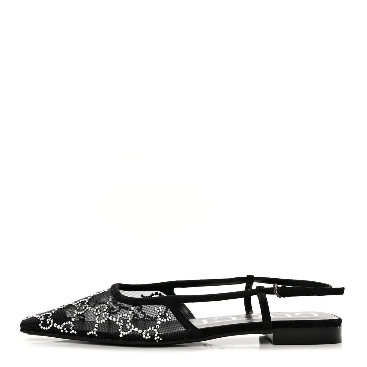 Tela Retino Kid Scamosciato Crystal GG Monogram Square Demi Ballet Flats 37.5 Black