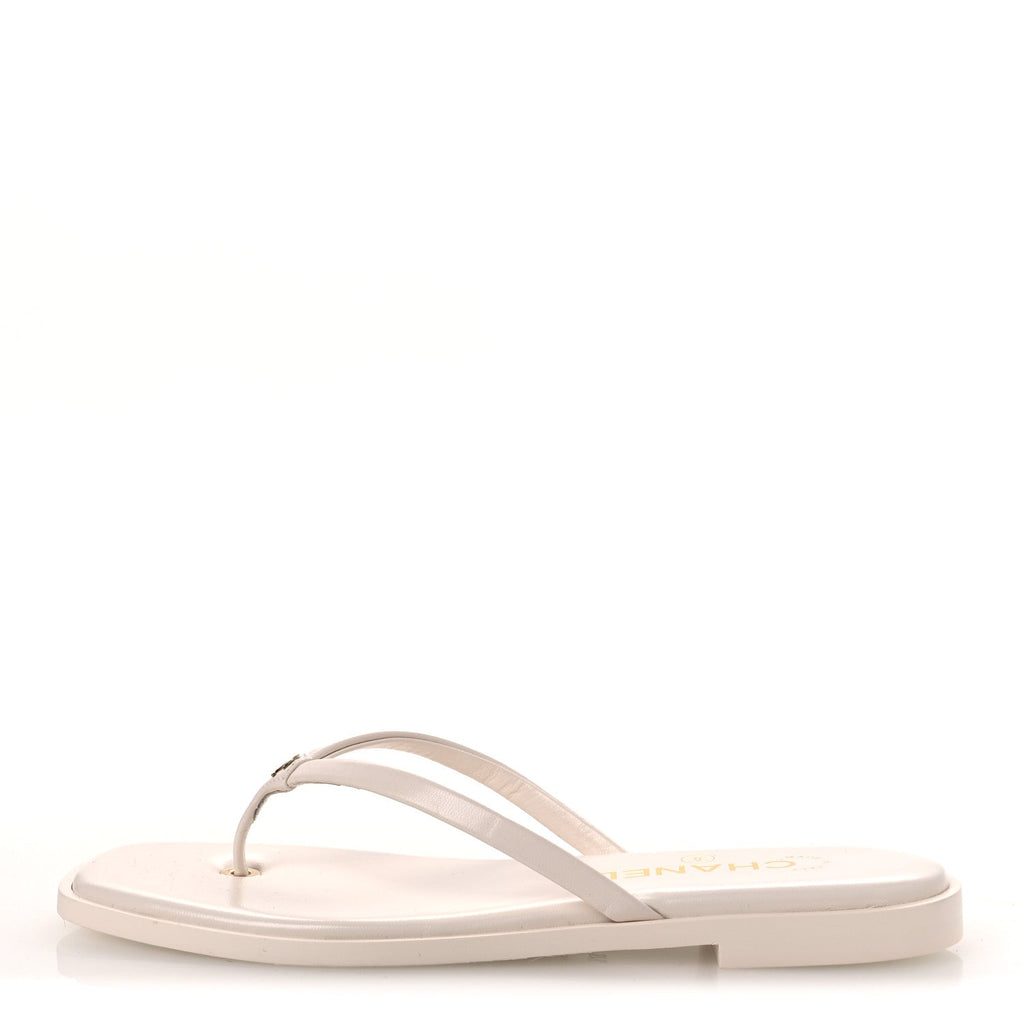 Goatskin CC Times Square Thong Sandals 37.5 White