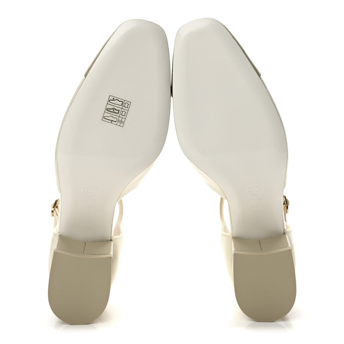 Shiny Lambskin CC Cap Toe Mary Janes Pumps 40 White Light Beige