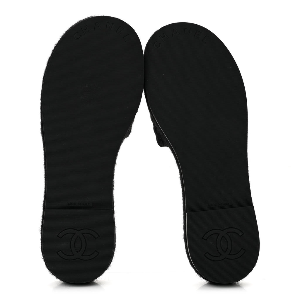 Wool Alpaca Chain CC Slide Sandals 36 Black