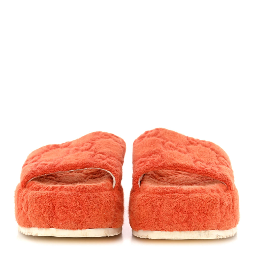 Terry Cloth GG Monogram Angelina Platform 55mm Slide Sandals 36 Deep Orange