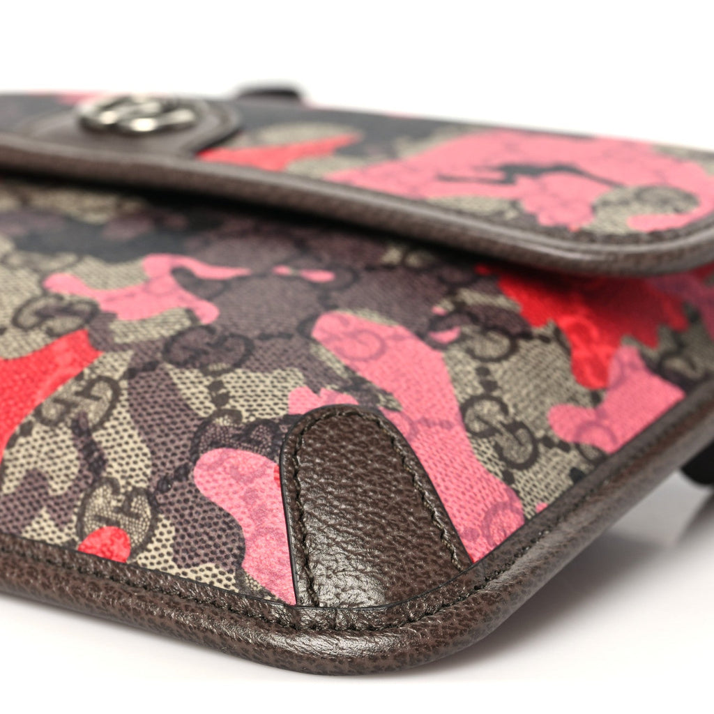 GG Supreme Monogram Camouflage Textured Dollar Calfskin Ophidia Belt Bag Beige Ebony Pink Red