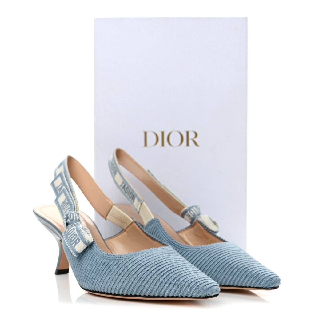 Cotton Ribbon Embroidered J'Adior Slingback 65mm Pumps 36.5 Denim Blue