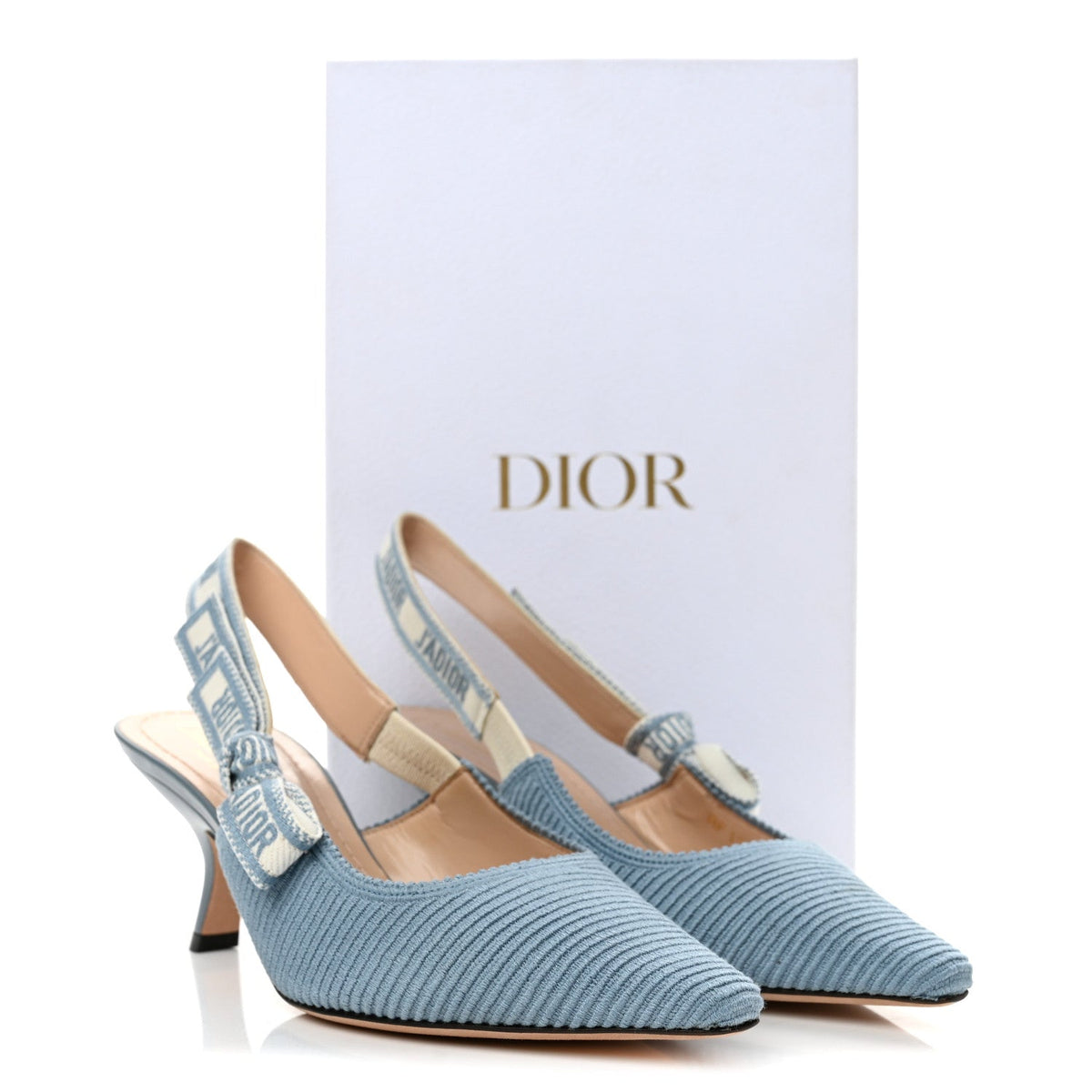 Cotton Ribbon Embroidered J'Adior Slingback 65mm Pumps 36.5 Denim Blue