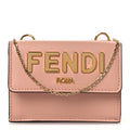 Vitello Kyoto Metal Fendi Roma Logo Micro Trifold Wallet with Chain Light Rose