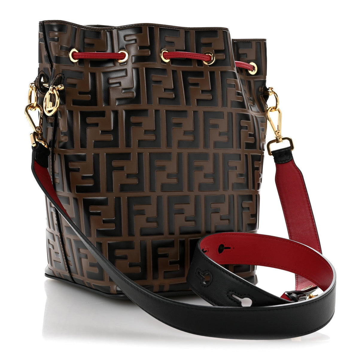 Vitello Grace F is Fendi Bi-Color FF 1974 Embossed Grande Mon Tresor Bucket Bag Maya Black Fragola