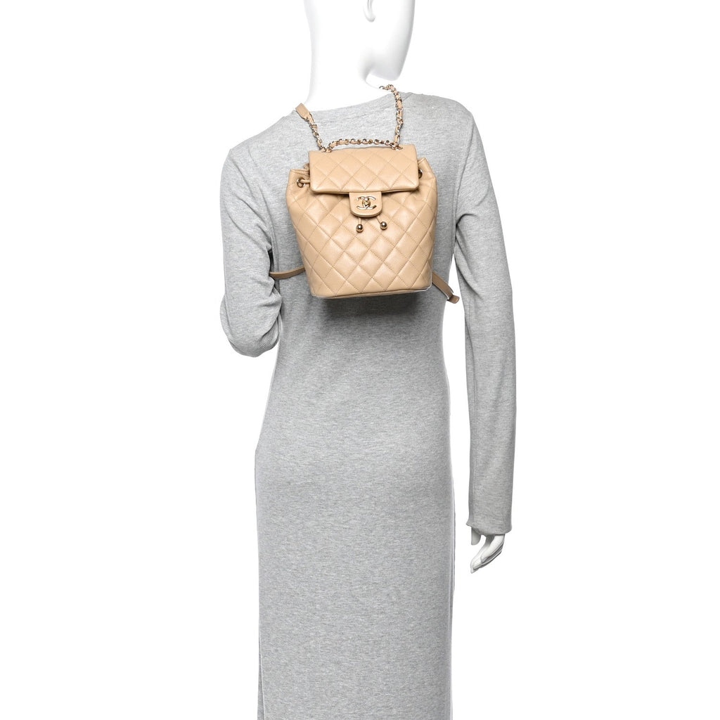 Caviar Quilted Mini Urban Spirit Backpack Beige