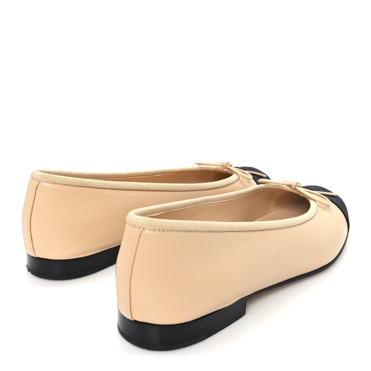 Lambskin Grosgrain Cap Toe CC Ballerina Flats 36 Beige Black