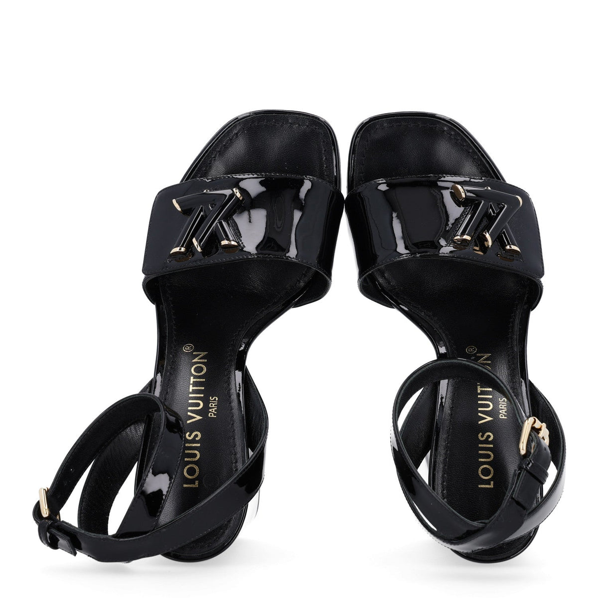 Patent Calfskin Shake Sandals 36 Black
