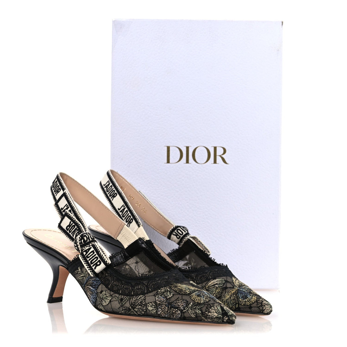 Mesh Butterly Embroidered J'Adior Slingback 65mm Pumps 36 Black