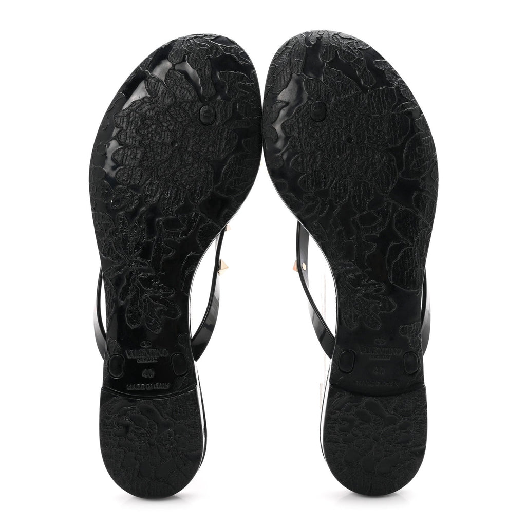 PVC Jelly Rockstud Bow Thong Sandals 40 Black