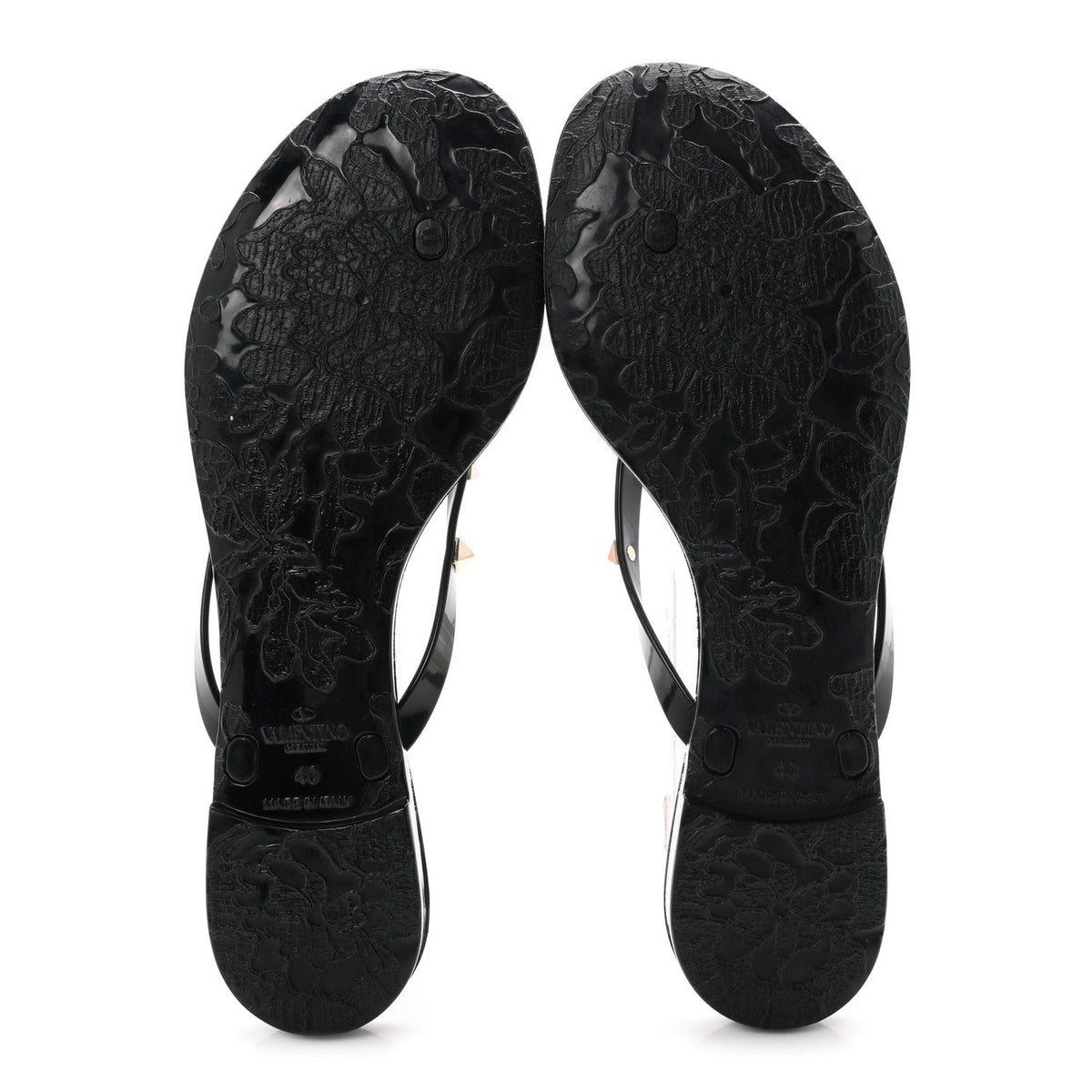 PVC Jelly Rockstud Bow Thong Sandals 40 Black